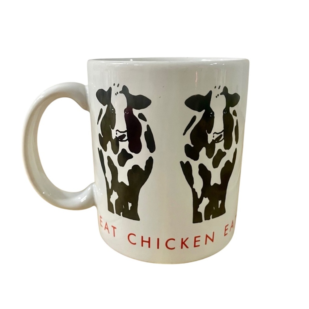 Vintage Papel Eat Chicken Coffee Tea Mug Black and White Jersey Cows Farmhouse